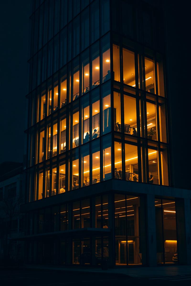 Modern commercial office building at night