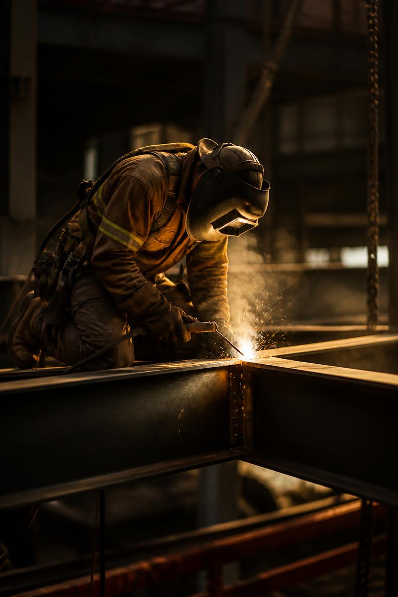 Welding sparks on structural steel