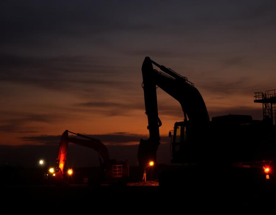 Heavy equipment at dusk
